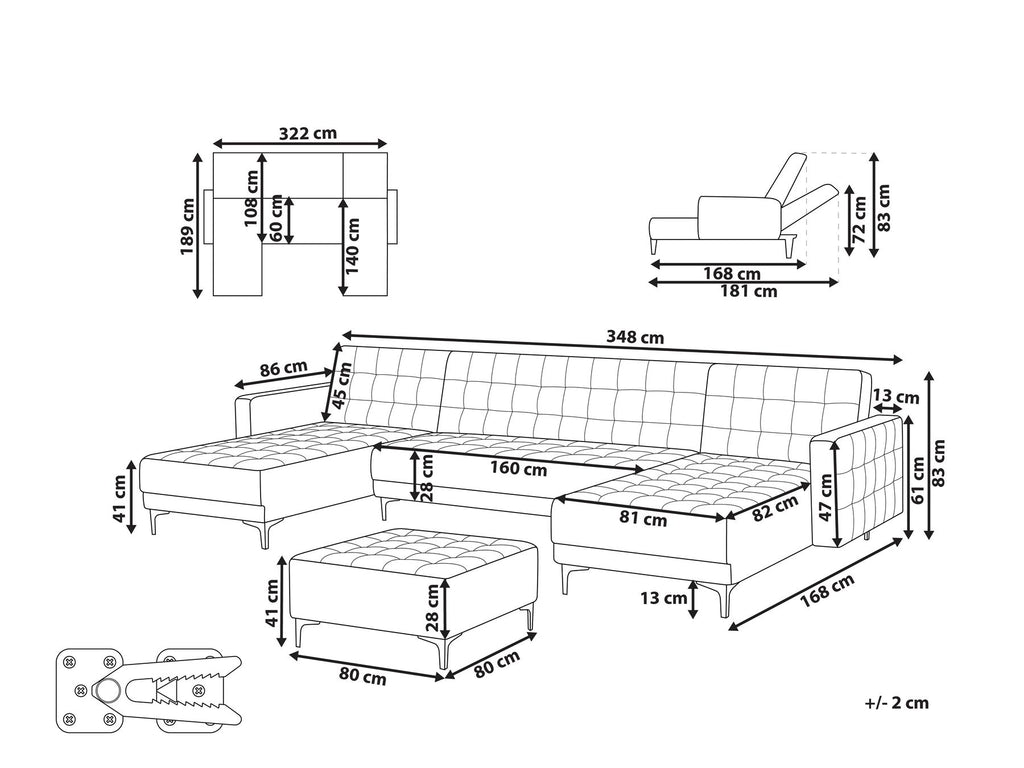 Modular U-Shape Sofa Bed ABERDEEN Velvet Navy Blue with Ottoman 5 Seater