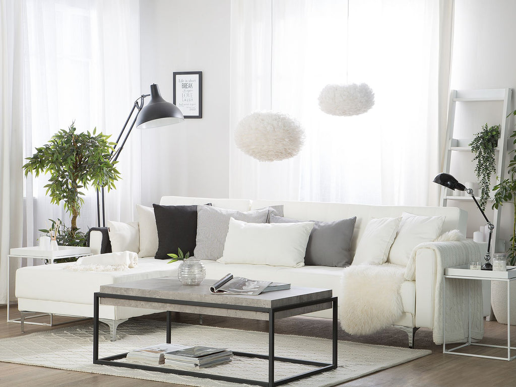Modular Corner Sofa Bed ABERDEEN Faux Leather White 4 Seater Right Hand
