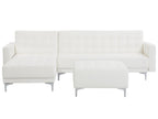 Modular Corner Sofa Bed ABERDEEN Faux Leather White with Ottoman 4 Seater Right Hand