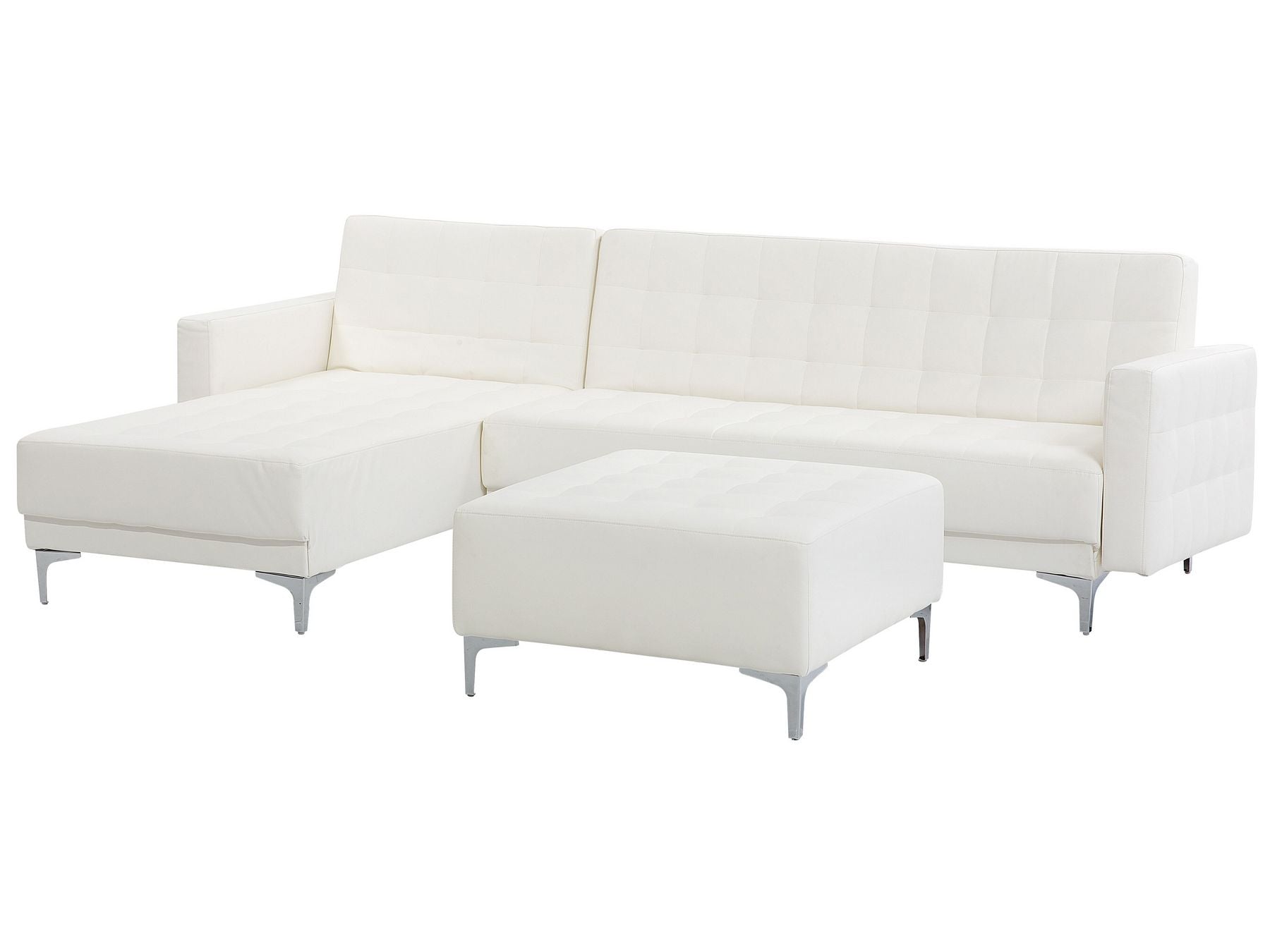 Modular Corner Sofa Bed ABERDEEN Faux Leather White with Ottoman 4 Seater Right Hand