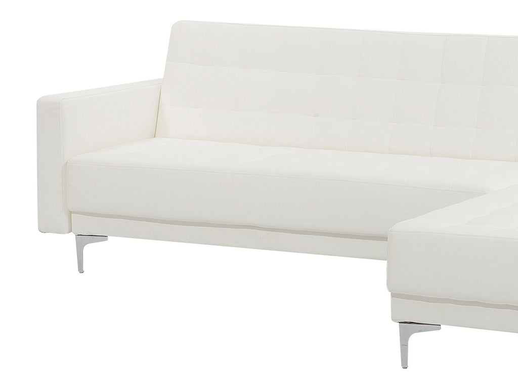 Modular Corner Sofa Bed ABERDEEN Faux Leather White 4 Seater Left Hand