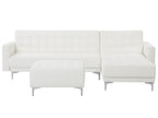 Modular Corner Sofa Bed ABERDEEN Faux Leather White with Ottoman 4 Seater Left Hand