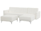 Modular Corner Sofa Bed ABERDEEN Faux Leather White with Ottoman 4 Seater Left Hand