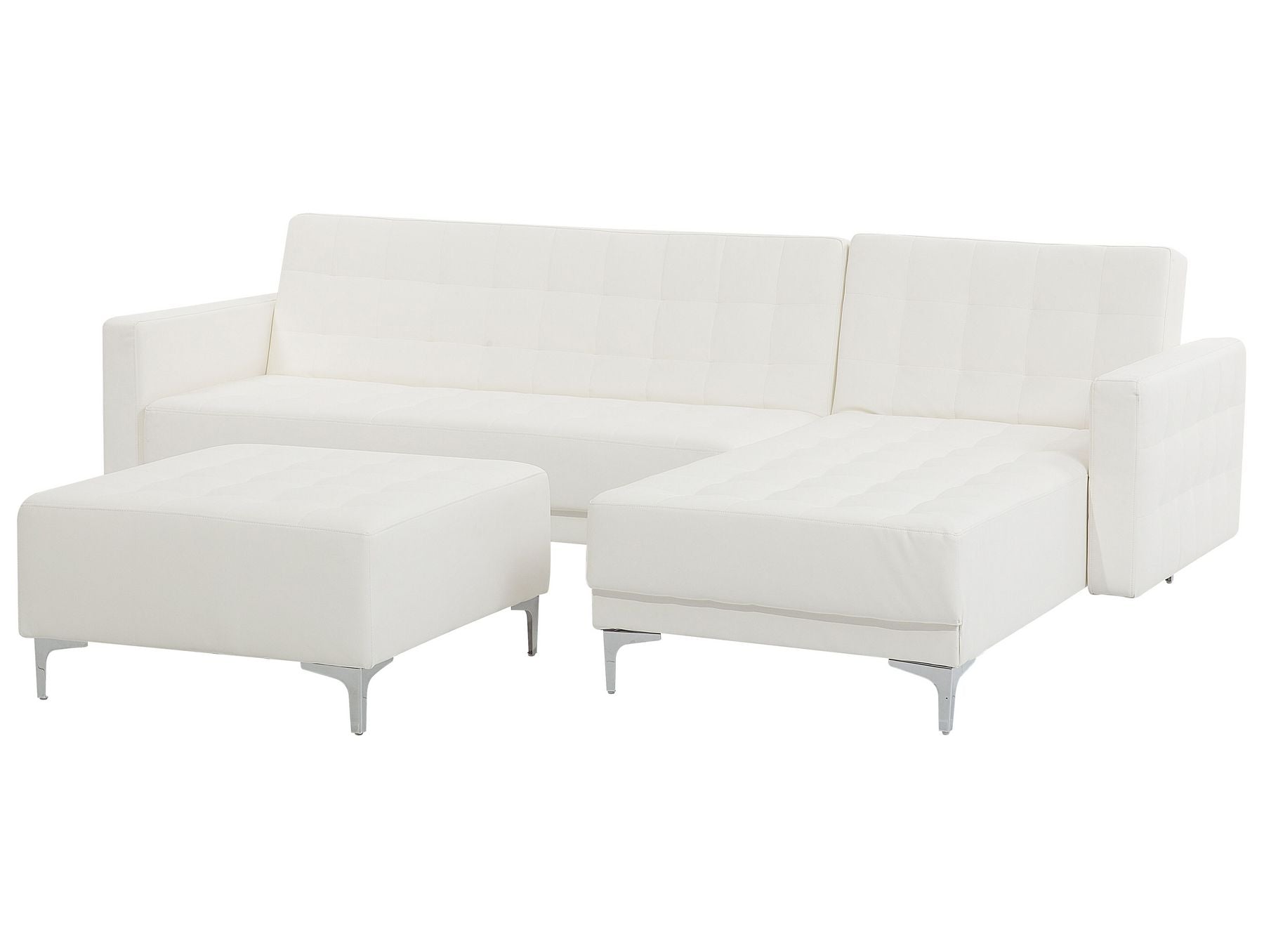 Modular Corner Sofa Bed ABERDEEN Faux Leather White with Ottoman 4 Seater Left Hand