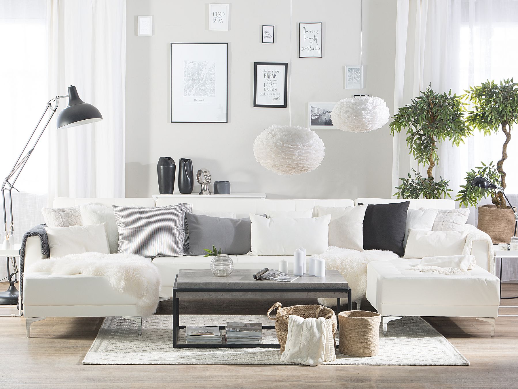 Modular U-Shape Sofa Bed ABERDEEN Faux Leather White 5 Seater
