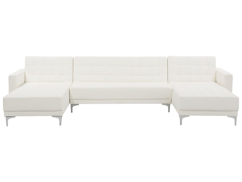 Modular U-Shape Sofa Bed ABERDEEN Faux Leather White 5 Seater