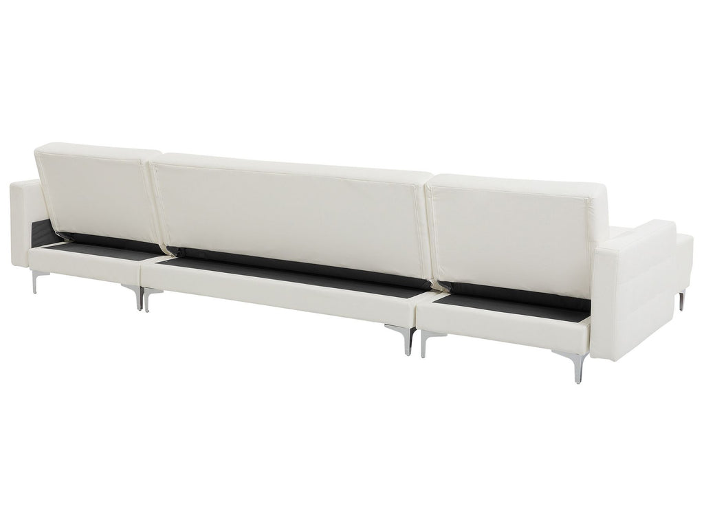 Modular U-Shape Sofa Bed ABERDEEN Faux Leather White 5 Seater