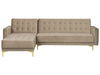 Modular Corner Sofa Bed Velvet Sand Beige 4 Seater Right Hand