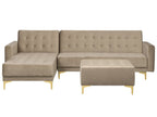 Modular Corner Sofa Bed ABERDEEN Velvet Sand Beige with Ottoman 4 Seater Right Hand