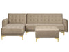 Modular Corner Sofa Bed Velvet Sand Beige with Ottoman 4 Seater Right Hand