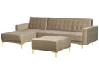 Modular Corner Sofa Bed ABERDEEN Velvet Sand Beige with Ottoman 4 Seater Right Hand
