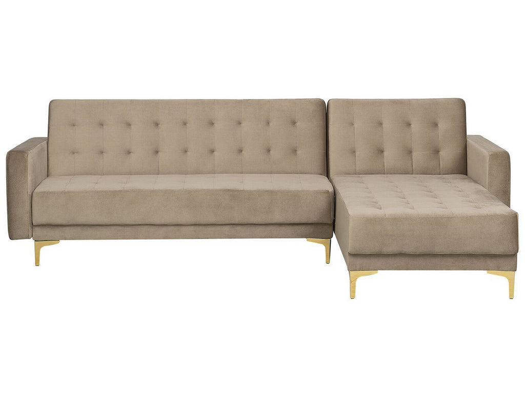Modular Corner Sofa Bed ABERDEEN Velvet Sand Beige 4 Seater Left Hand