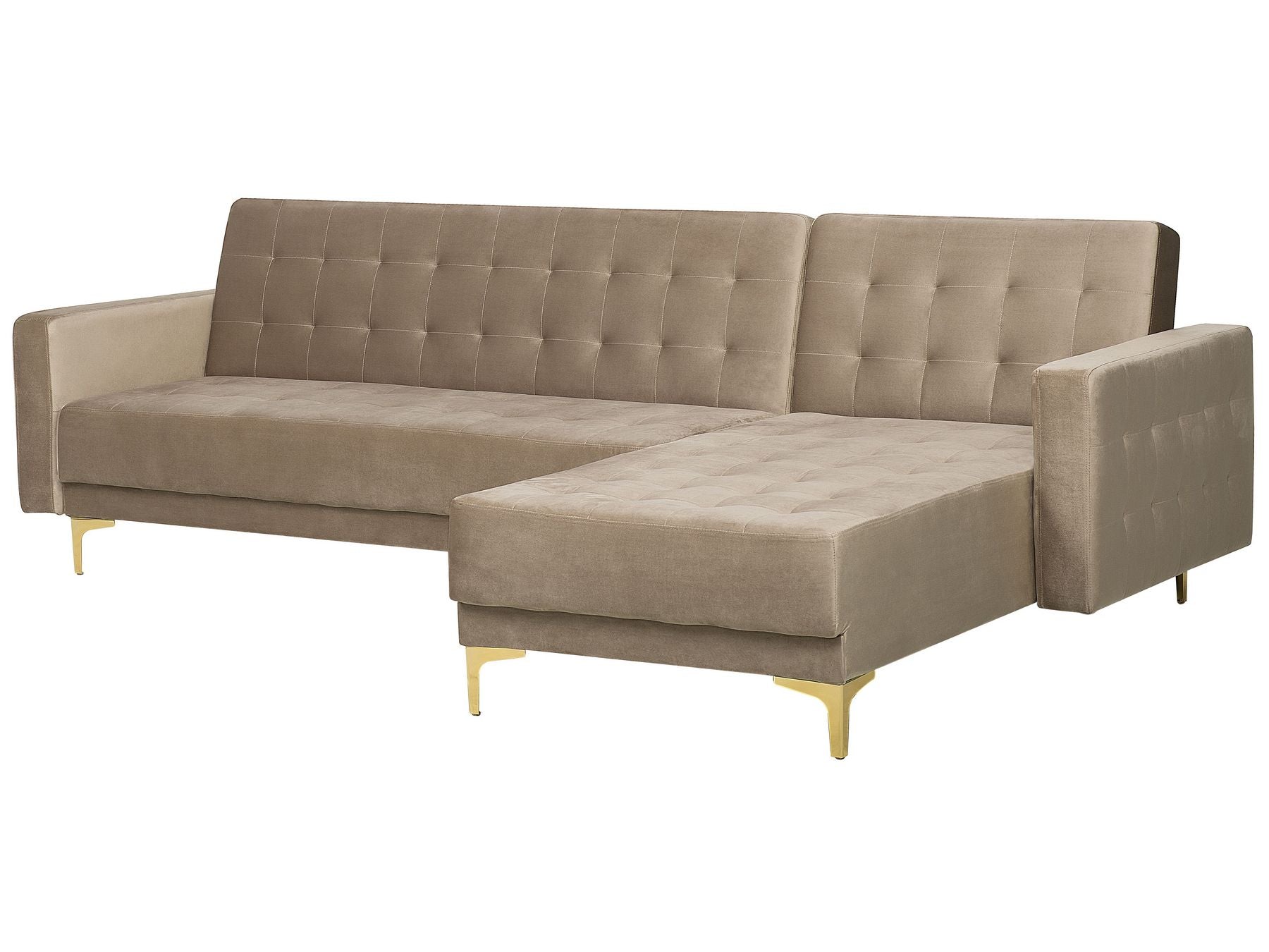 Modular Corner Sofa Bed ABERDEEN Velvet Sand Beige 4 Seater Left Hand