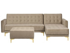 Modular Corner Sofa Bed ABERDEEN Velvet Sand Beige with Ottoman 4 Seater Left Hand
