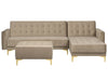 Modular Corner Sofa Bed Velvet Sand Beige with Ottoman 4 Seater Left Hand