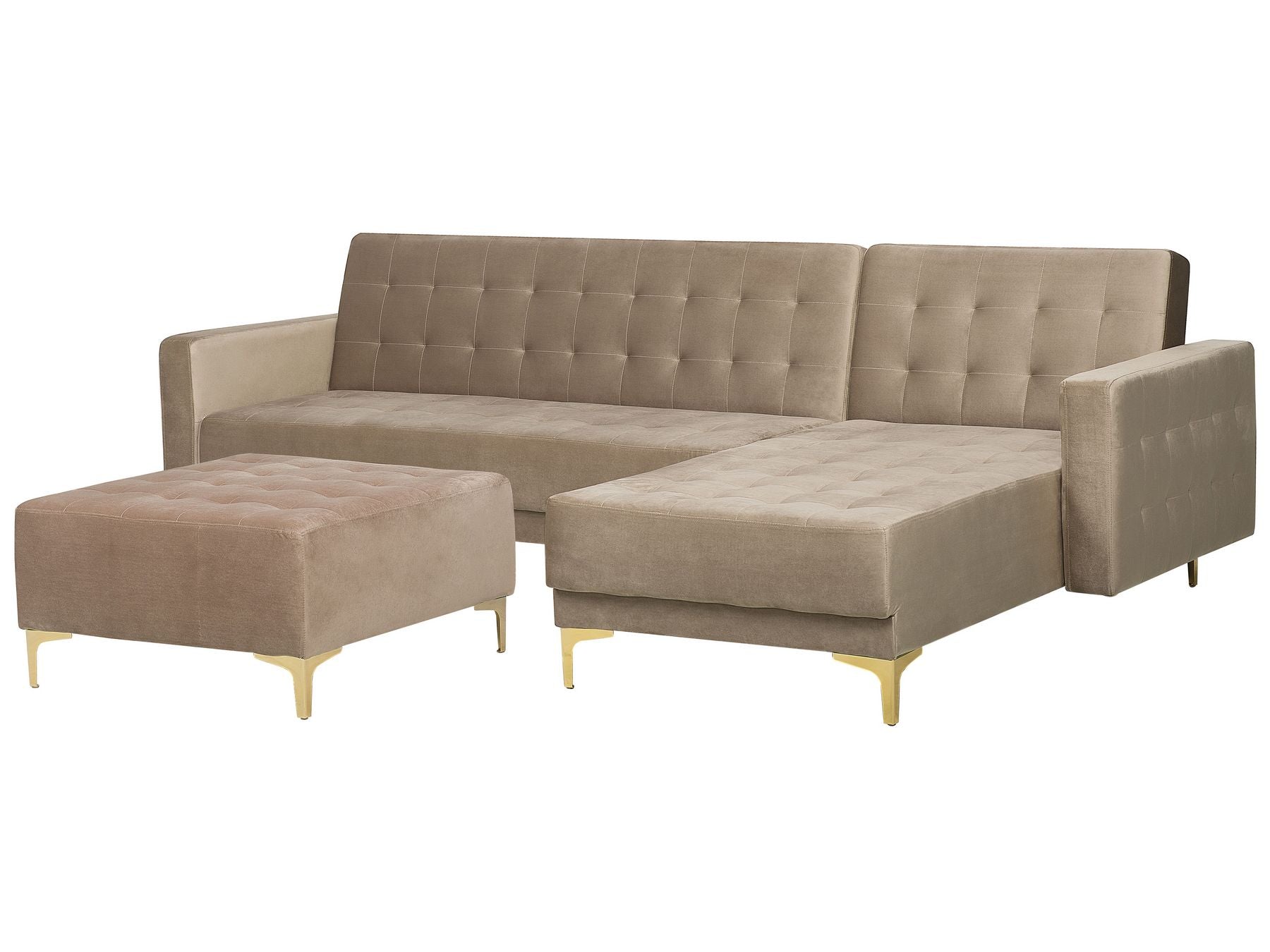 Modular Corner Sofa Bed ABERDEEN Velvet Sand Beige with Ottoman 4 Seater Left Hand