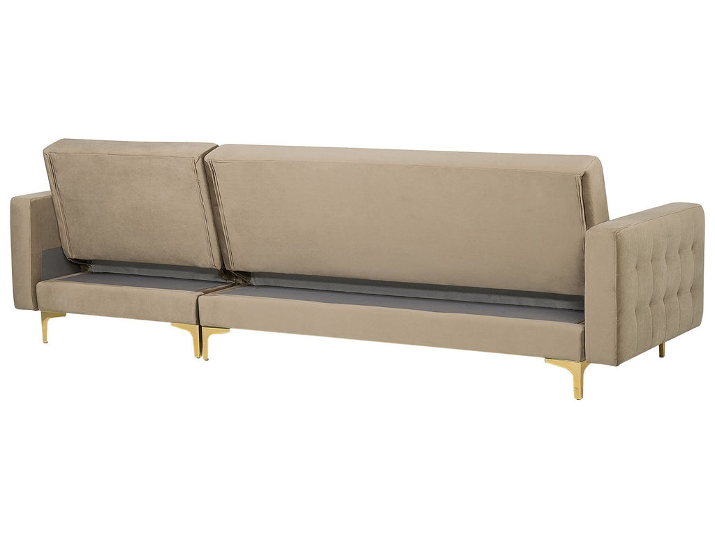 Modular Corner Sofa Bed ABERDEEN Velvet Sand Beige with Ottoman 4 Seater Left Hand