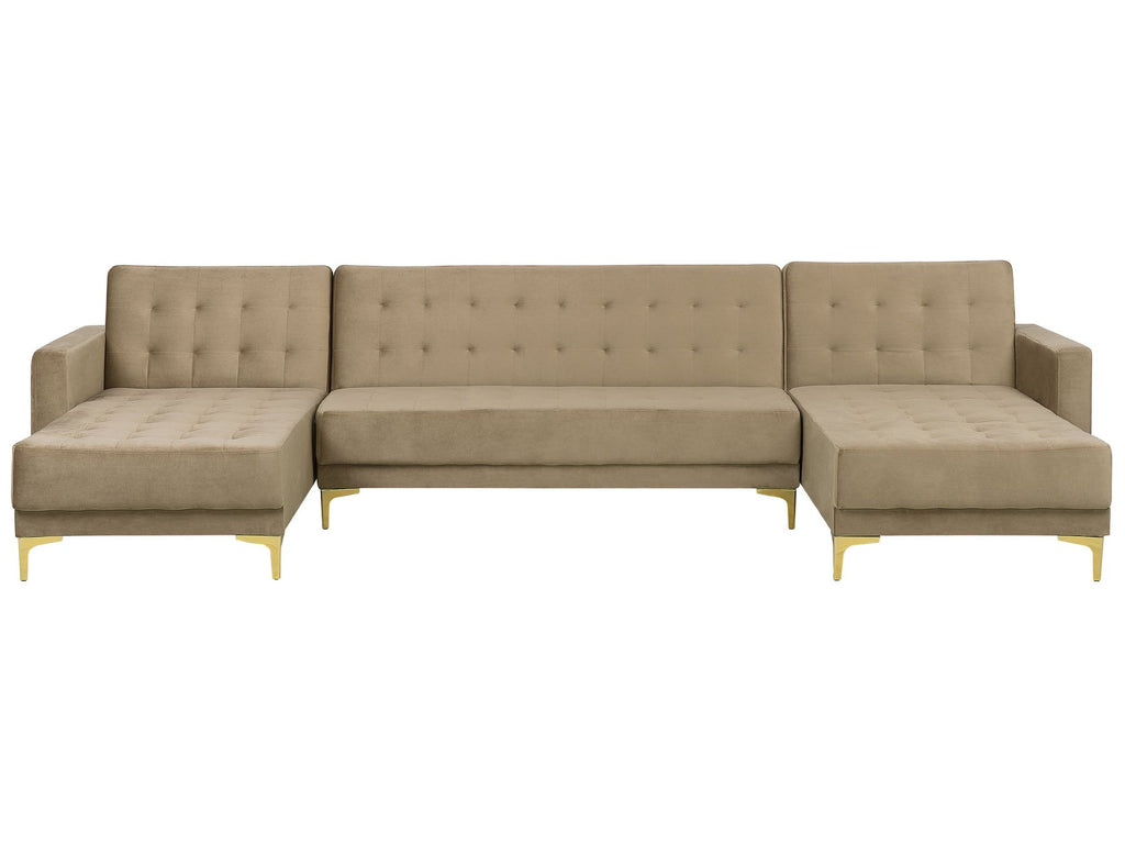 Modular U-Shape Sofa Bed ABERDEEN Velvet Sand Beige 5 Seater