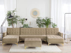Modular U-Shape Sofa Bed ABERDEEN Velvet Sand Beige with Ottoman 5 Seater
