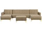 Modular U-Shape Sofa Bed ABERDEEN Velvet Sand Beige with Ottoman 5 Seater