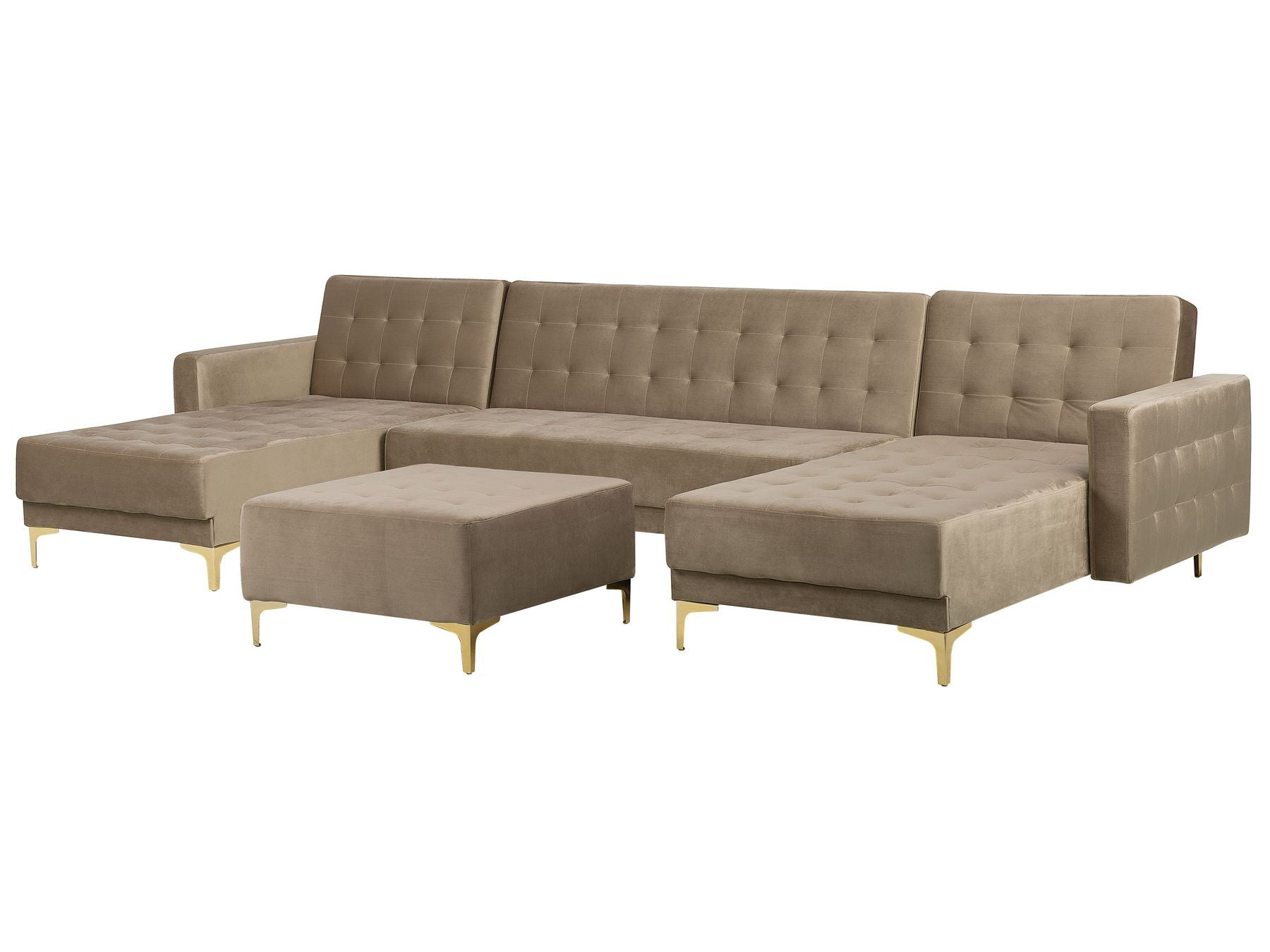 Modular U-Shape Sofa Bed ABERDEEN Velvet Sand Beige with Ottoman 5 Seater