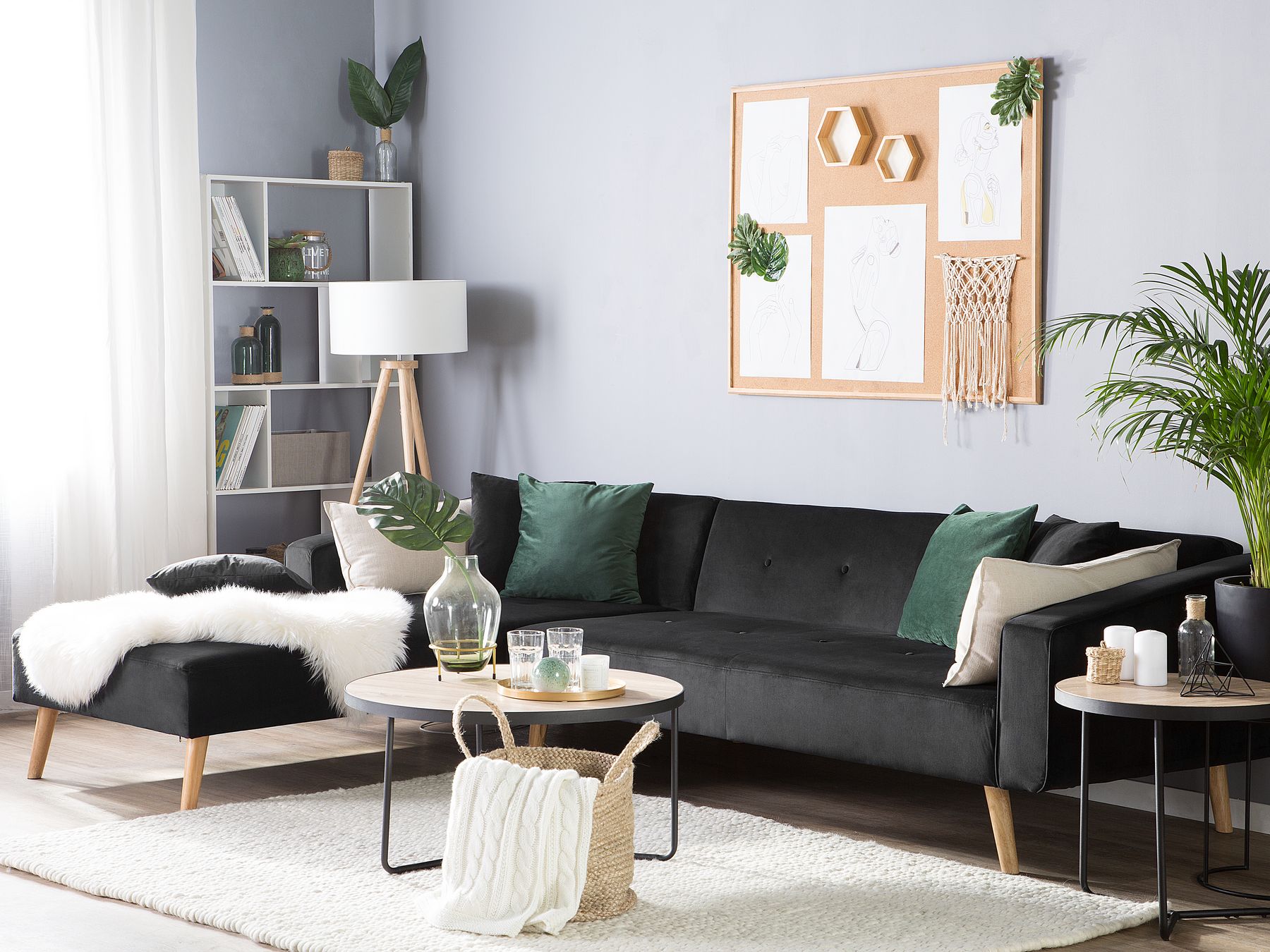 Corner Sofa Bed VADSO Velvet Black 4 Seater Right Hand