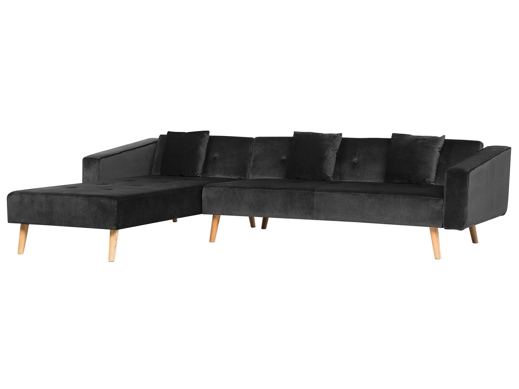 Corner Sofa Bed VADSO Velvet Black 4 Seater Right Hand