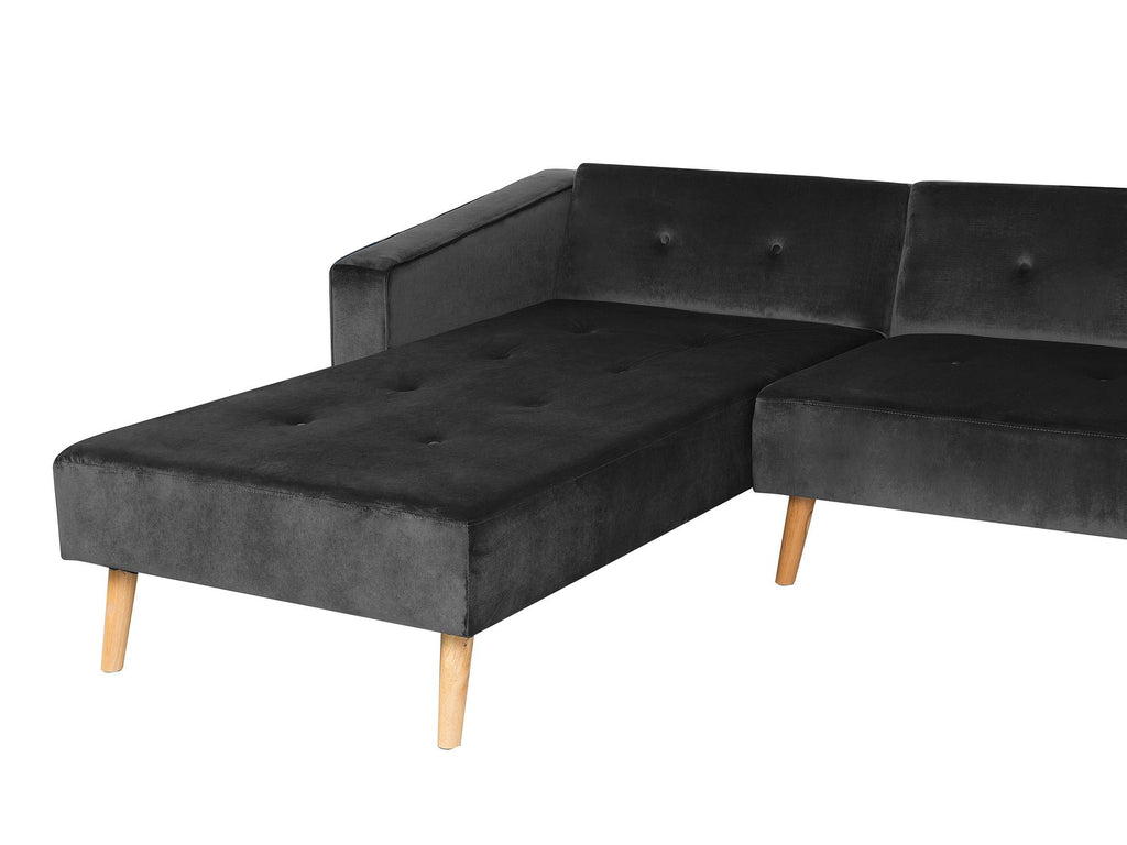 Corner Sofa Bed VADSO Velvet Black 4 Seater Right Hand