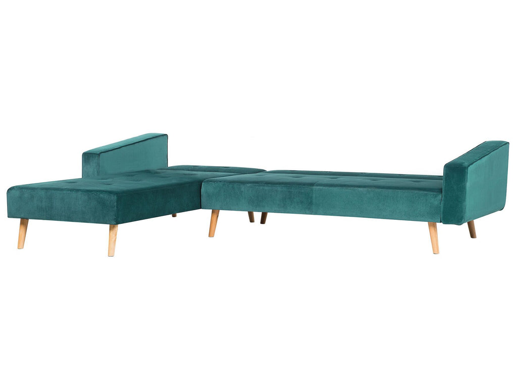 Corner Sofa Bed VADSO Velvet Emerald Green 4 Seater Right Hand