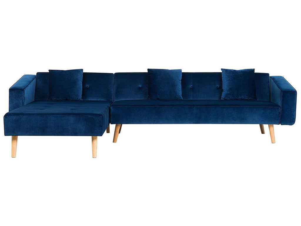 Corner Sofa Bed VADSO Velvet Navy Blue 4 Seater Right Hand