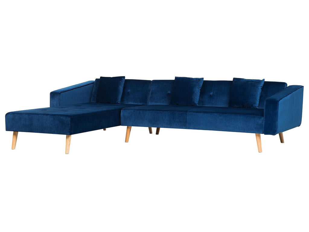 Corner Sofa Bed VADSO Velvet Navy Blue 4 Seater Right Hand