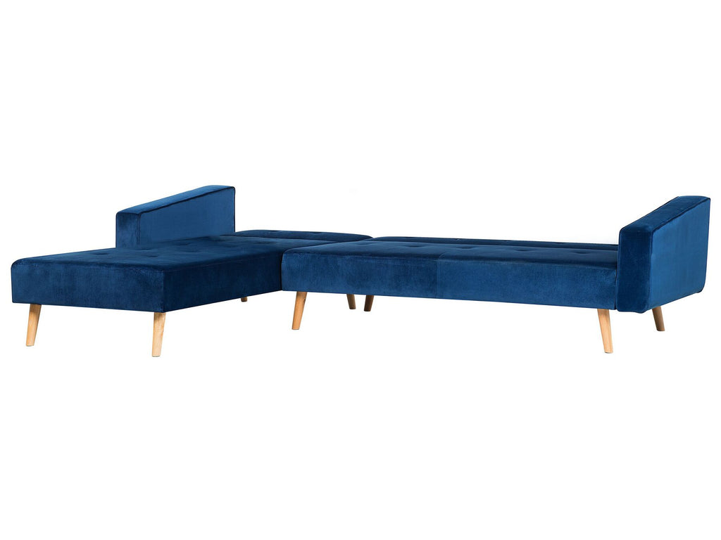 Corner Sofa Bed VADSO Velvet Navy Blue 4 Seater Right Hand