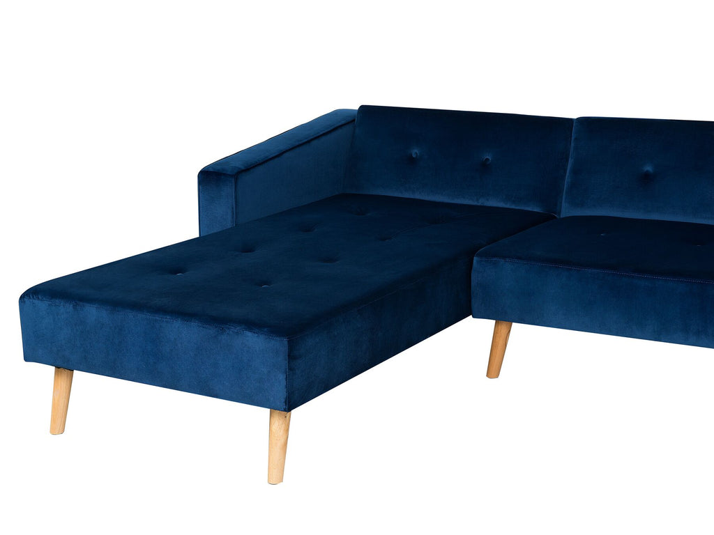 Corner Sofa Bed VADSO Velvet Navy Blue 4 Seater Right Hand
