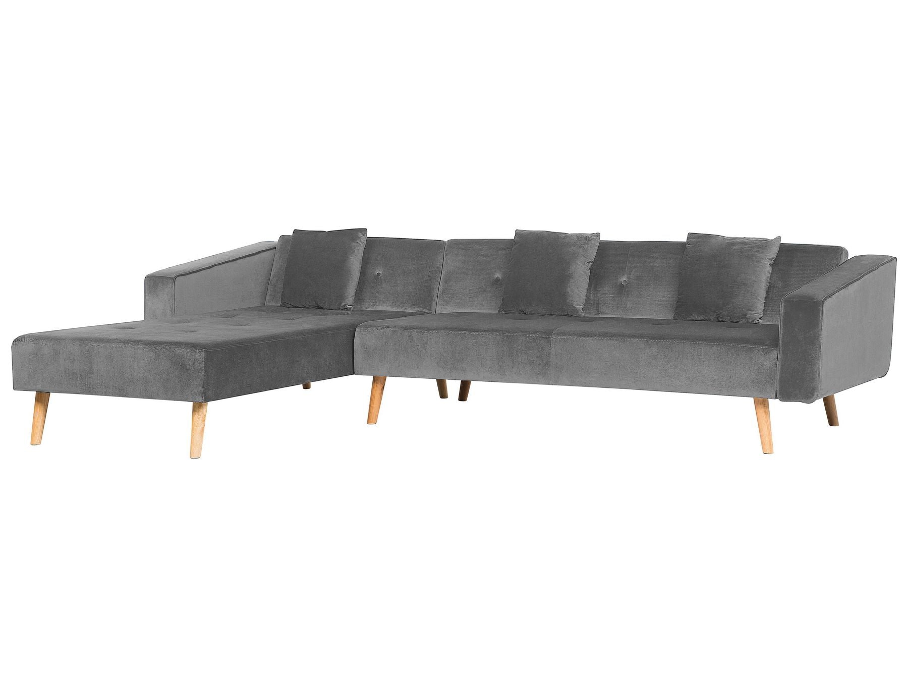 Corner Sofa Bed VADSO Velvet Grey 4 Seater Right Hand