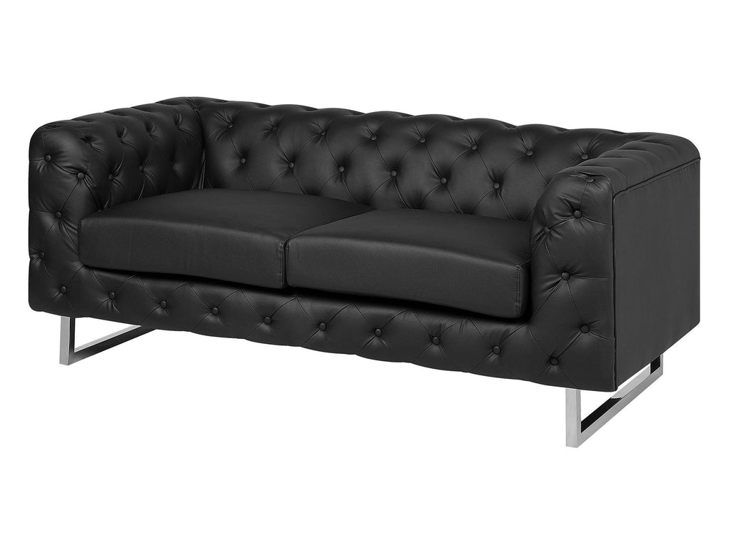 2 Seater Faux Leather Sofa Black VISSLAND