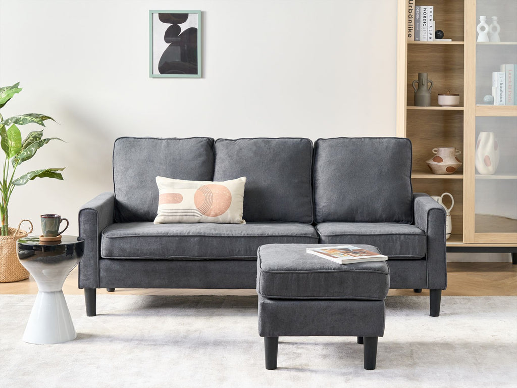 3 Seater Fabric Sofa with Ottoman Dark Grey AVESTA