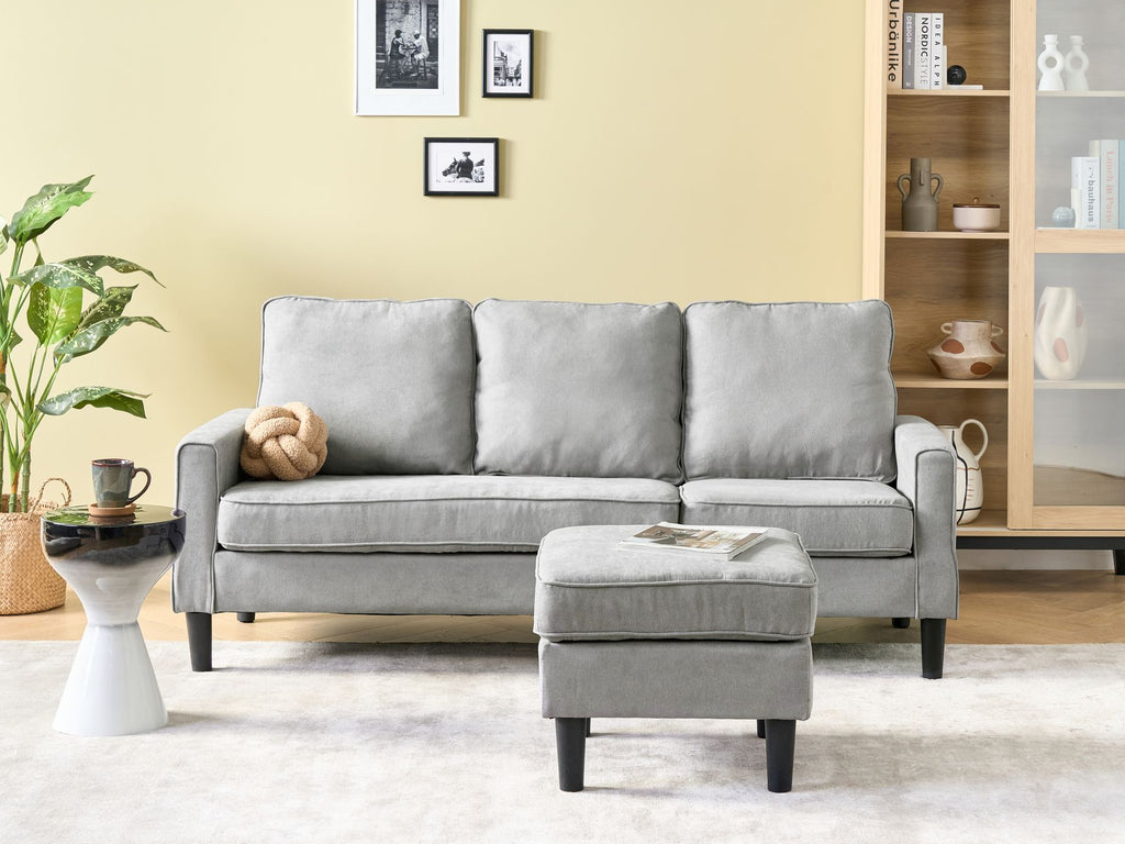 3 Seater Fabric Sofa with Ottoman Light Grey AVESTA