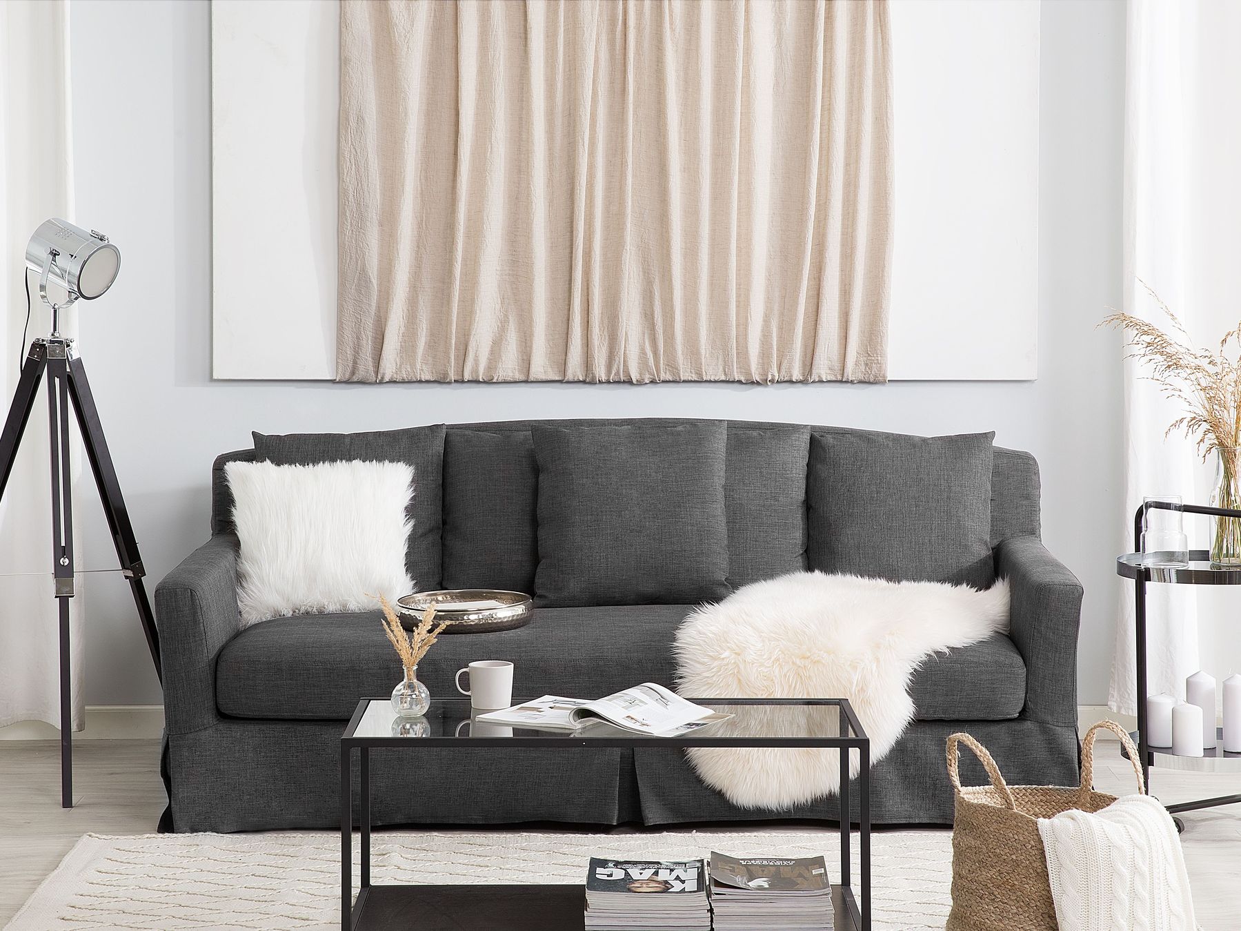 3 Seater Fabric Sofa Dark Grey GILJA
