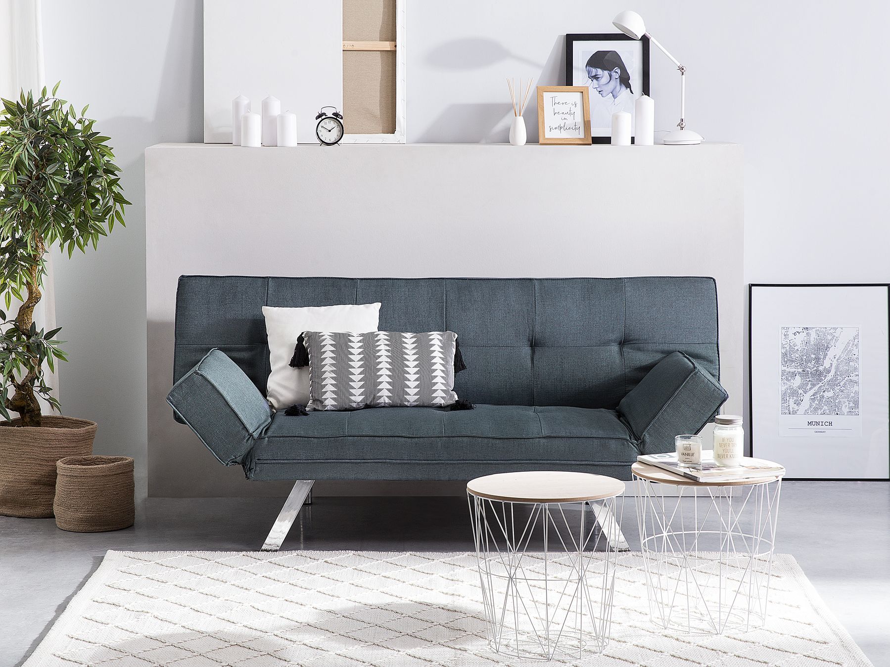 Sofa Bed BRISTOL Fabric Dark Blue 3 Seater