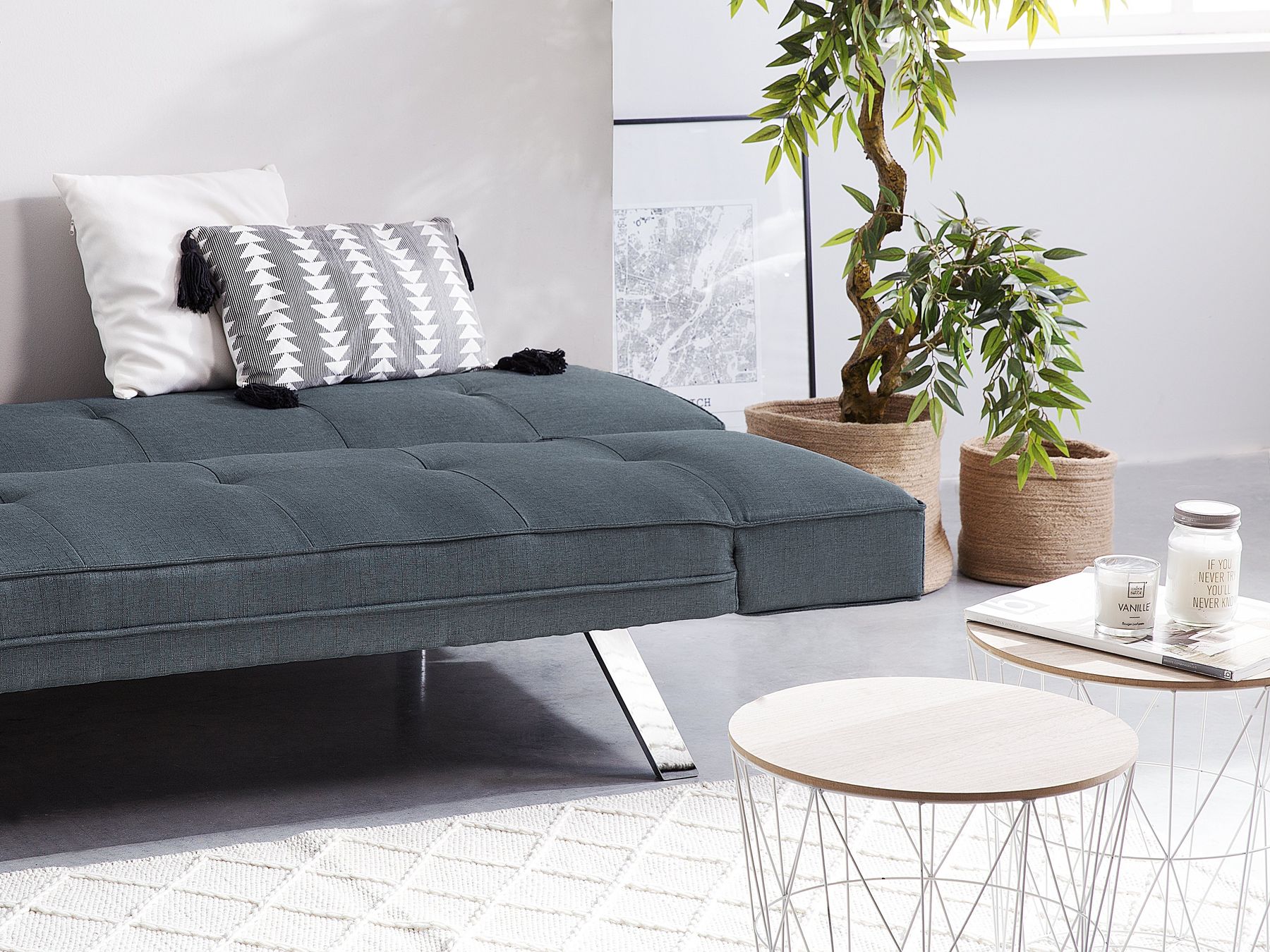 Sofa Bed BRISTOL Fabric Dark Blue 3 Seater