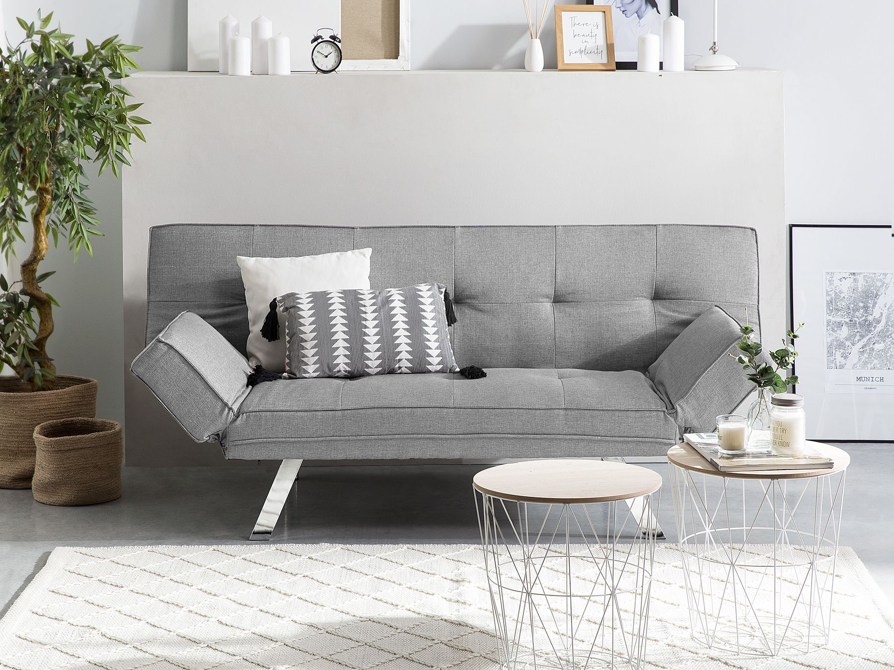 Sofa Bed BRISTOL Fabric Light Grey 3 Seater