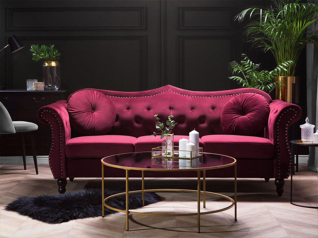 3 Seater Velvet Sofa Burgundy SKIEN