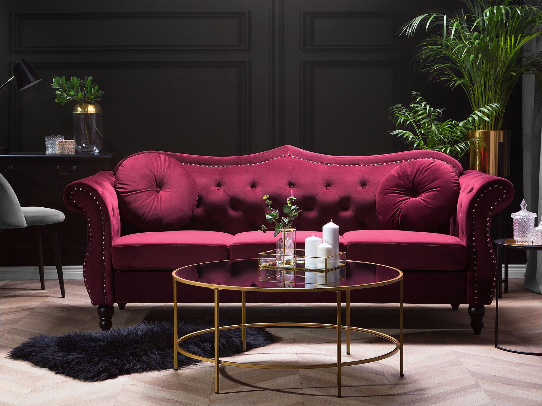 3 Seater Velvet Sofa Burgundy SKIEN