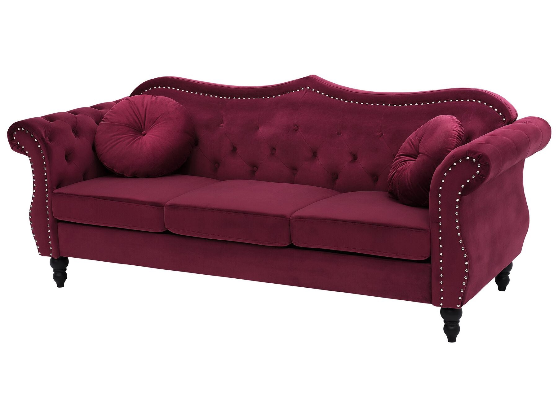 3 Seater Velvet Sofa Burgundy SKIEN