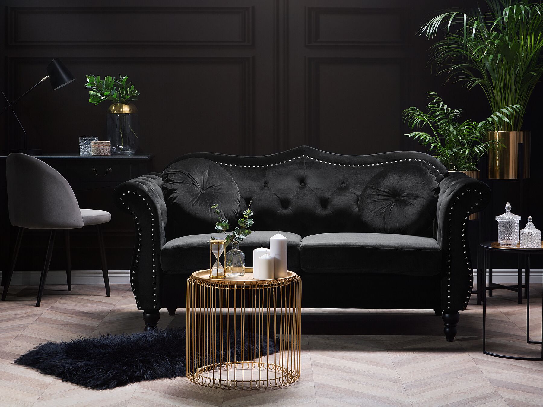 2 Seater Velvet Sofa Black SKIEN
