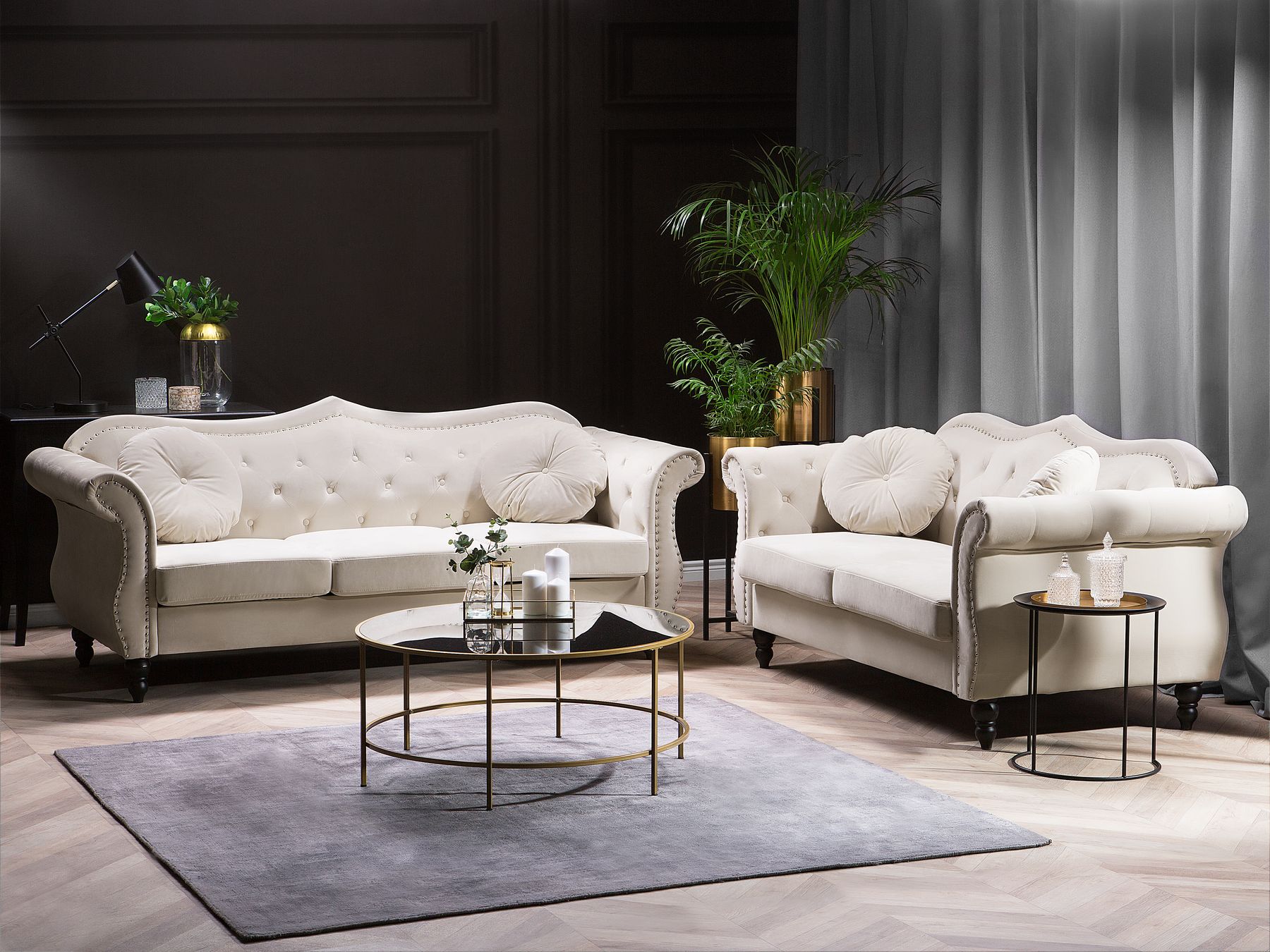 2 Seater Velvet Sofa Beige SKIEN