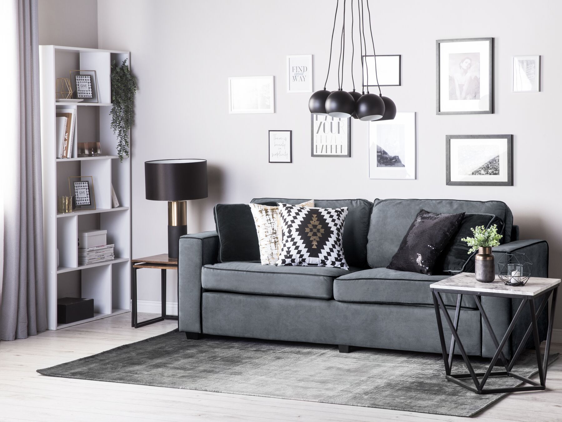 3 Seater Velvet Sofa Grey FALUN