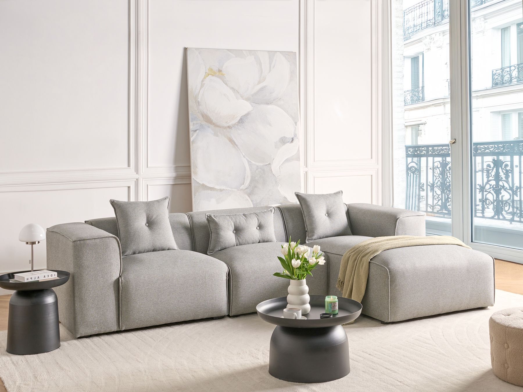 Corner Sofa DOLVA Fabric Light Grey 3 Seater Left Hand