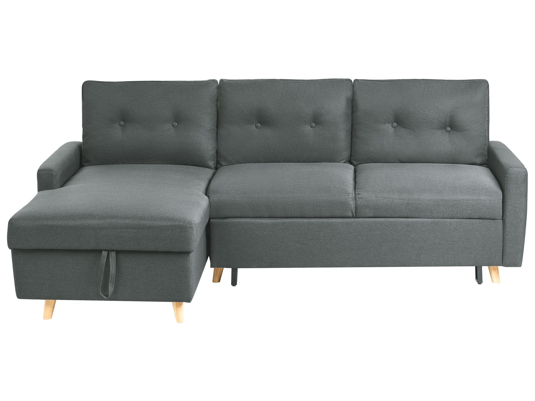 corner sofa bed flakk fabric dark grey with storage 4 seater right hand