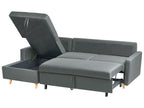 corner sofa bed flakk fabric dark grey with storage 4 seater right hand